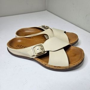 Strive Maria Buckle Sandal Bone Cream Leather Cork Rubber Orthotic Soles 6.5 7